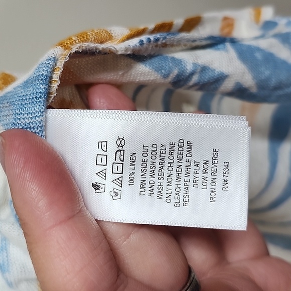 Cynthia Rowley Linen Palm Leaf short sleeve shirt loose crewneck blouse medium - Picture 5 of 7